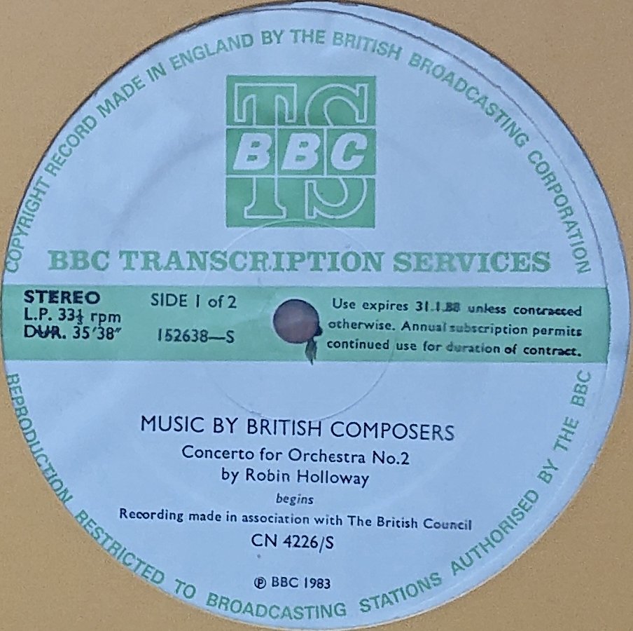 CN 4226 S 1 Music by British composers (Sides 1 of 2) Roger Smalley / Roger Holloway from the BBC records and Tapes library Label